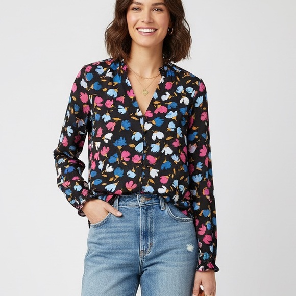 J. Crew Tops - NWT J.CREW Top  Floral Ruffle Neck Button Down Blouse size S